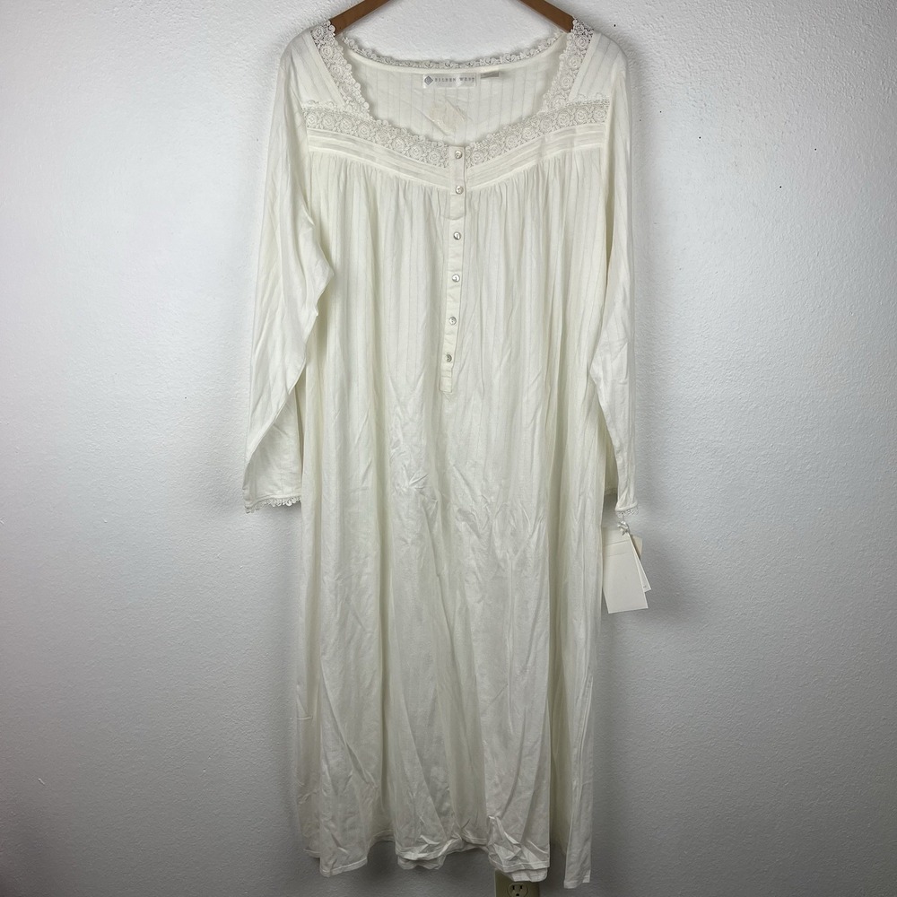Eileen West Large Long Sleeve Ivory Cotton Nightgown Cottagecore